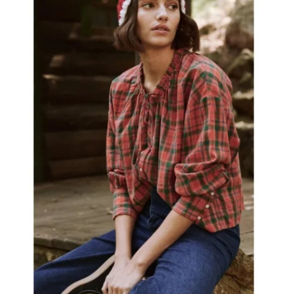 The GREAT. | The Forage Top in Holly Plaid Size XS